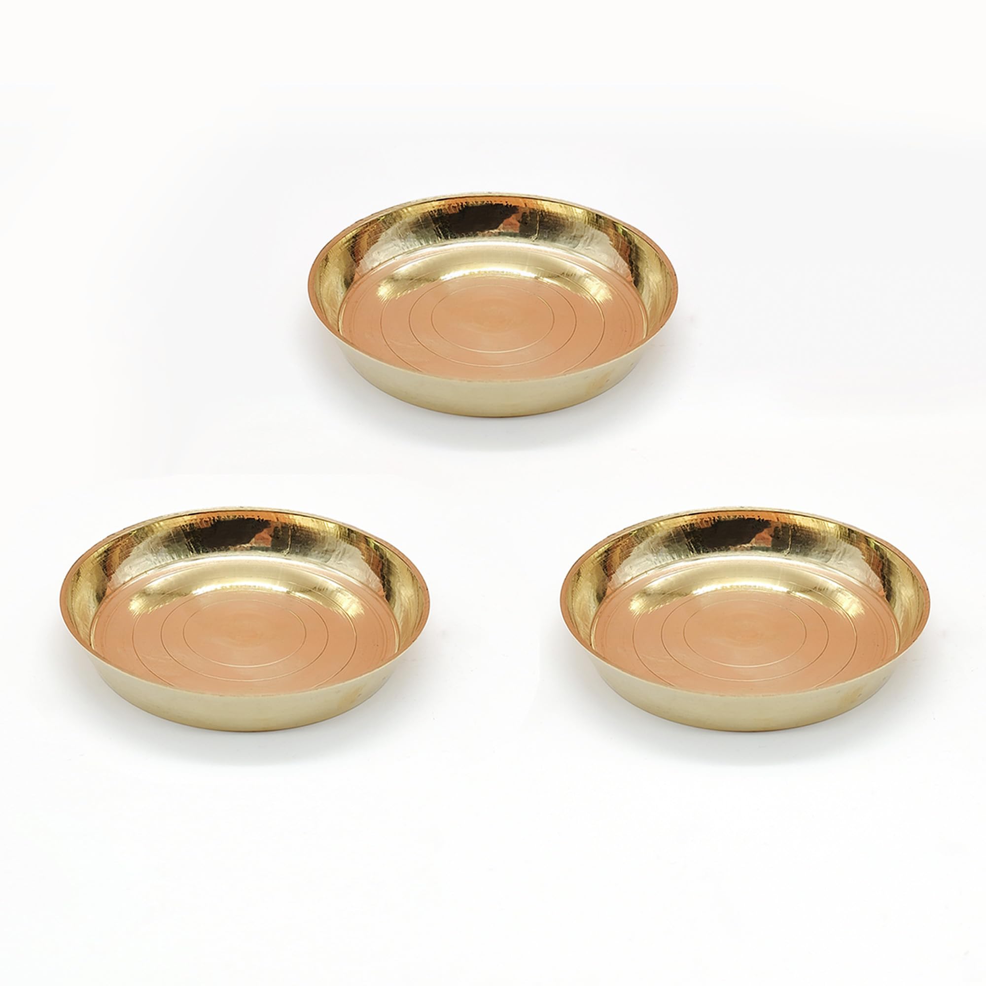 DOKCHAN Brass Plain Design Heavy Plate for Store kumkum, haldi, akshat, Prashad/Heavy Small thali for Pooja Purpose Round Shape